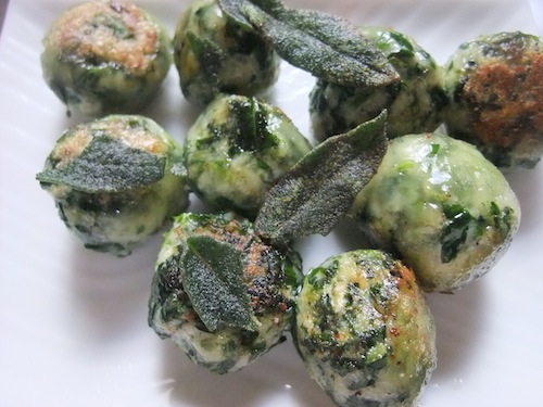 Passover spinach ricotta gnudi