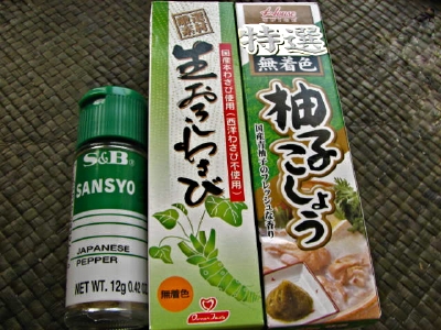 sansyo, wasabi and yuzukosho